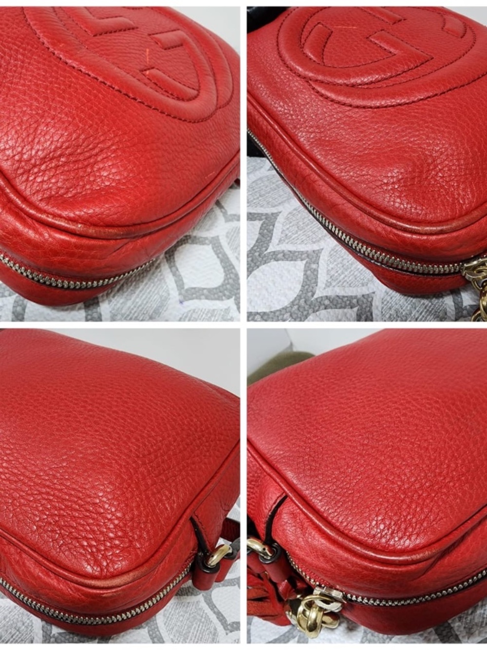 Authentic GUCCI Pebbled Calfskin Small Soho Disco Crossbody Bag Red - Picture 12 of 15